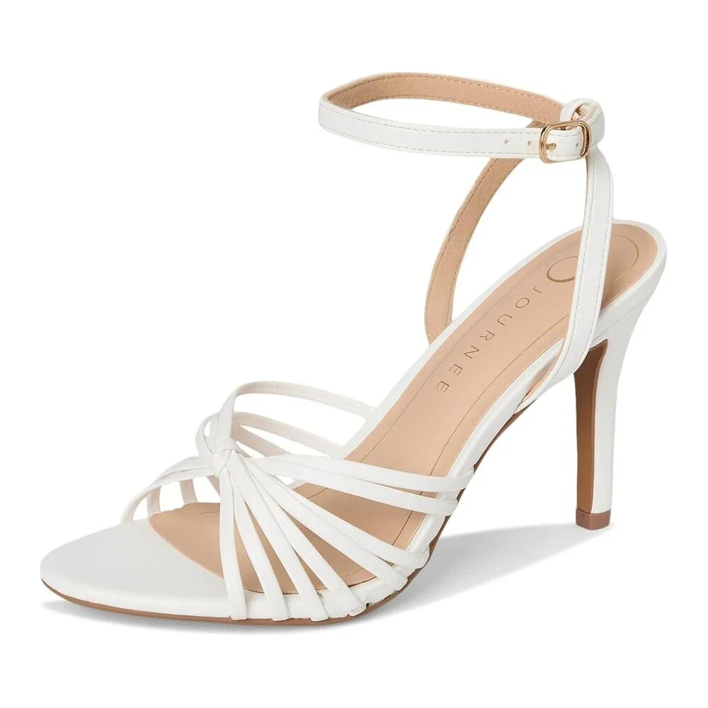 Journee Collection Vanita Sandals Women's US 8 White Leather Ankle Strap GAL1595